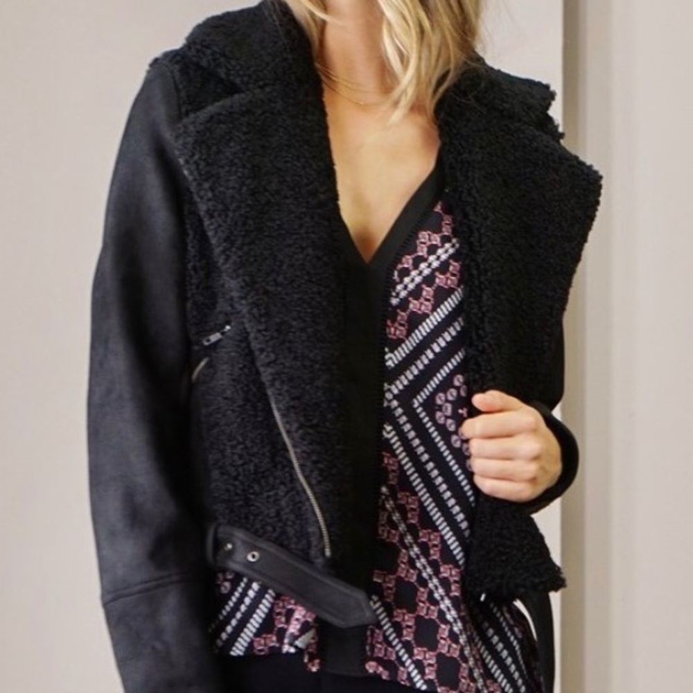 Greylin Faux Sherpa moto jacket